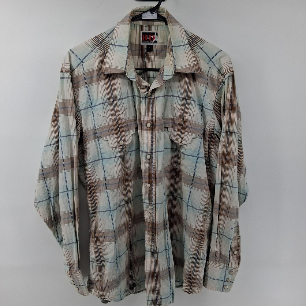 B&D By Panhandle Slim Shirt Mens Large Beige Western Pearl Snap V68330